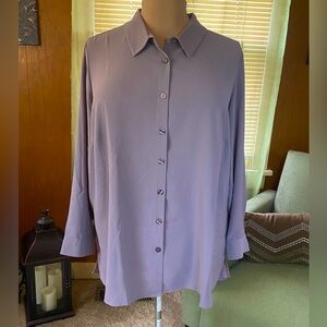 Joan Rivers Long Sleeve Silky Blouse w/Criss-Cross Back - Purple (Size 1X)